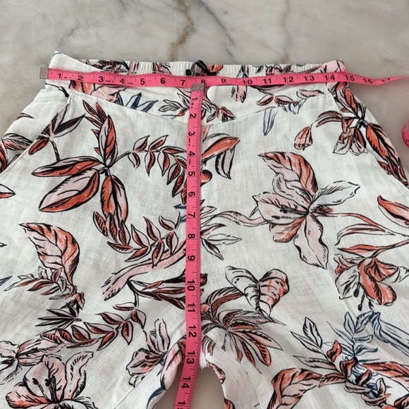 TAHARI Women's Cropped Wide-Leg Pants 100% Linen Floral Pattern Pants Sz S - Picture 9 of 12